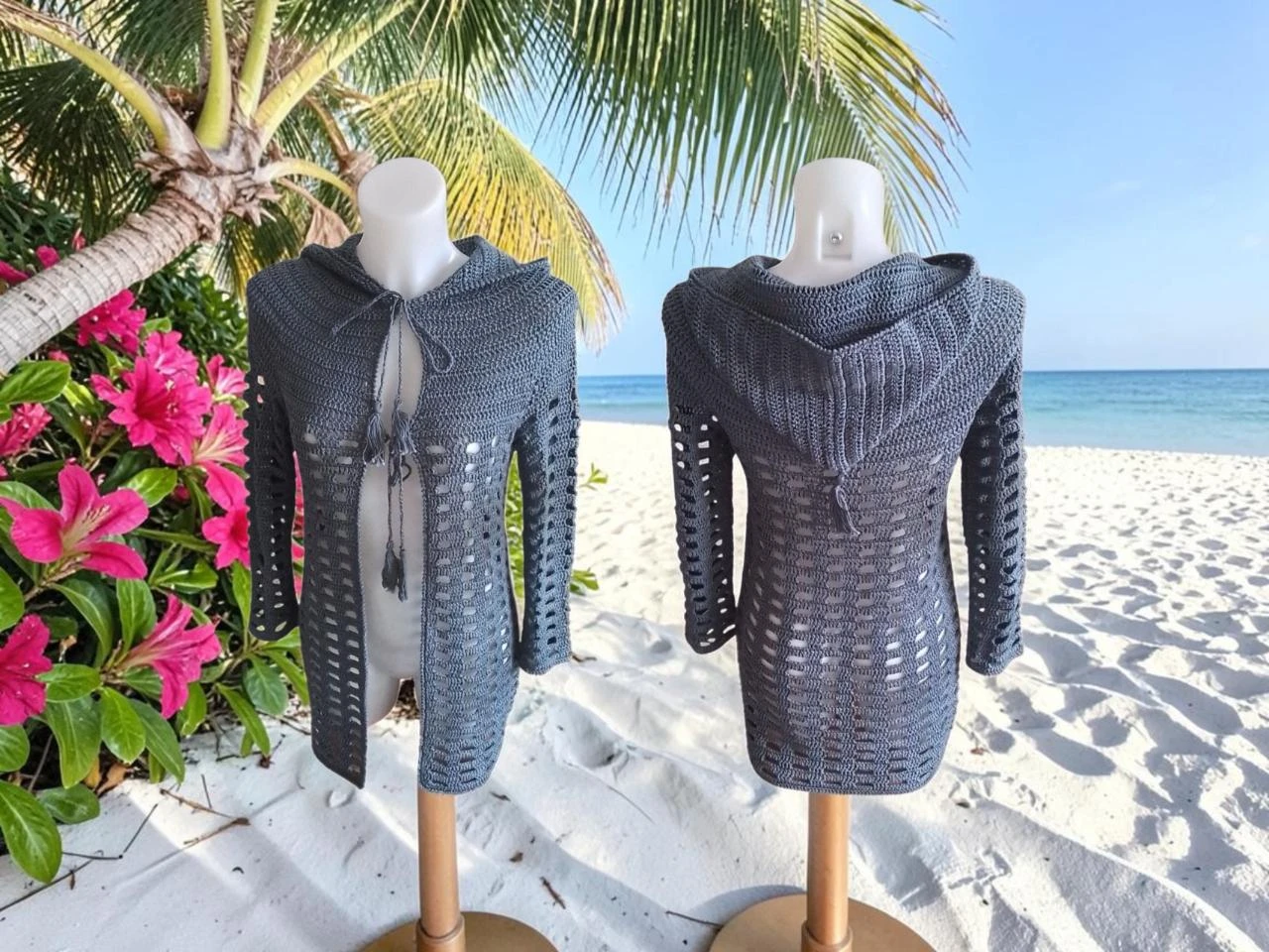 Gilet cardigan printemps été à capuche 100% coton gris 36